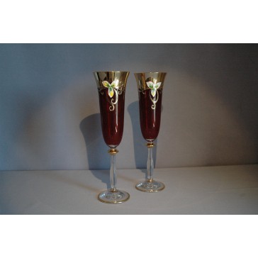 Champagnergläser, 2 Stück, vergoldet und dekoriert, Rubin www.sklenenevyrobky.cz