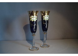 Sklenice na šampaňské, 2 ks, zlacené a  dekorované, modré  www.sklenenevyrobky.cz