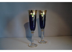 Sklenice na šampaňské, 2 ks, zlacené a  dekorované, modré  www.sklenenevyrobky.cz