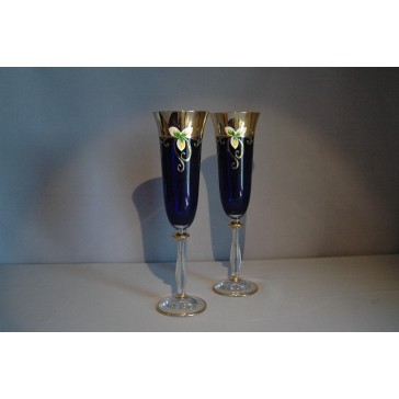 Gläser Champagner, 2 Stück, vergoldet und verziert, blau www.sklenenevyrobky.cz