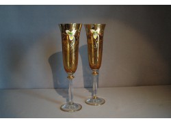 Champagnergläser, 2 Stück, vergoldet und verziert, Bernsteingelb  www.sklenenevyrobky.cz