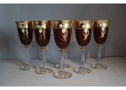 Weinglas, 6 Stück, vergoldet und Emaille, in Rubin www.sklenenevyrobky.cz
