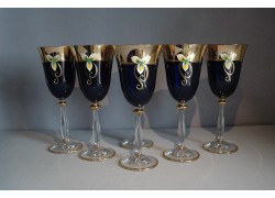 Weinglas, 6 Stück, vergoldet und Emaille, in blau www.sklenenevyrobky.cz