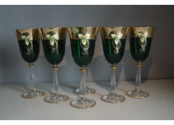 Wine glass, 6 pcs, gilded and enamel, in green  www.sklenenevyrobky.cz