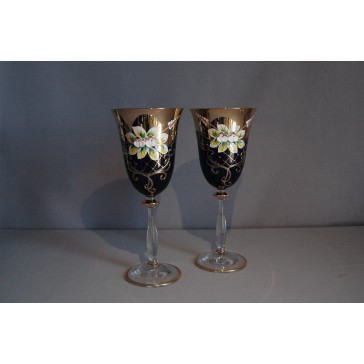 Glasses for wine, 2 pieces, gilded and decorated, blue  www.sklenenevyrobky.cz