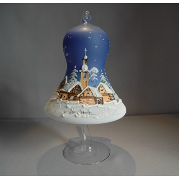 Christmas bell on a candle 15cm, blue www.sklenenevyrobky.cz