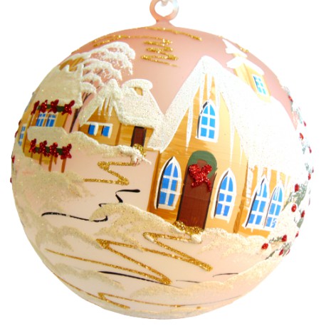 Vánoční koule, 20cm, růžová, s vánočním dekorem  www.sklenenevyrobky.cz