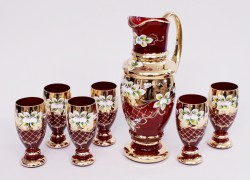 Pitcher and 6 glasses gilded and enameled  www.sklenenevyrobky.cz