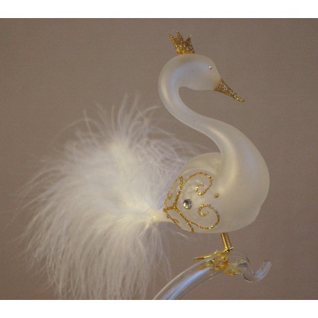 Christmas ornament swan - 1353, white with golden decor www.sklenenevyrobky.cz