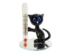 Raumthermometer mit einer schwarzen Katze www.sklenenevyrobky.cz
