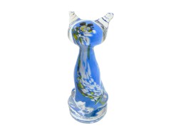 Cat - colourful glass, blue    www.sklenenevyrobky.cz
