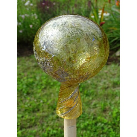 Fence glass ball 12cm yellow with silver www.sklenenevyrobky.cz