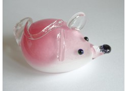 Glass mouse, glass original paperweight, pink www.sklenenevyrobky.cz