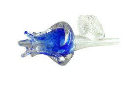 Rose mit Blatt, Glas, blau, 40cm www.sklenenevyrobky.cz
