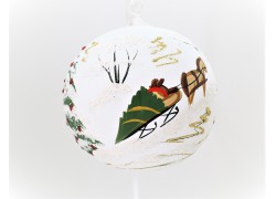 Vánoční koule 15cm, dekor retro Vánoce, bílá www.sklenenevyrobky.cz