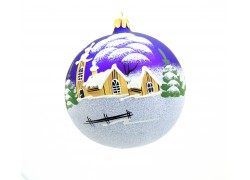 Vánoční koule 15 cm zasněžené domečky a kostel www.sklenenevyrobky.cz