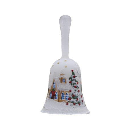 Christmas bell with handle, white www.sklenenevyrobky.cz