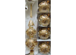 Christmas tree topper + 4 Christmas balls in golden decor and with pearl www.sklenenevyrobky.cz