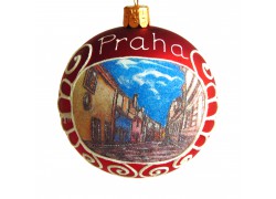 Vánoční koule 8cm motiv Zlatá ulička na Pražském hradě  www.sklenenevyrobky.cz