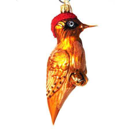 Christmas ornament, gold-brown woodpecker www.sklenenevyrobky.cz