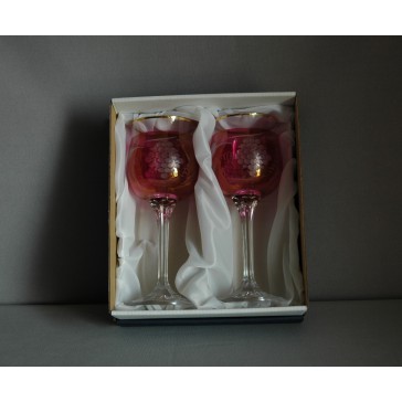 Wine glass, 2 pcs, grape decor, in red  www.sklenenevyrobky.cz
