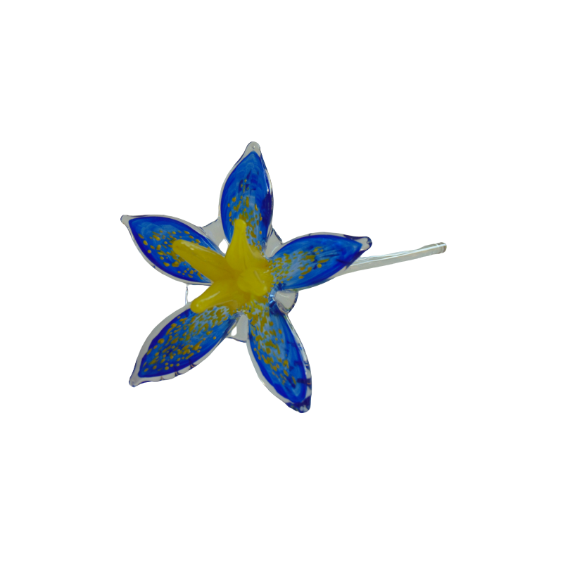Lily, in full bloom, blue-yellow www.bohemia-glass-products.com