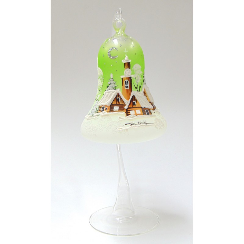 Christmas candle bell 120mm with stand, green www.bohemia-glass-products.com