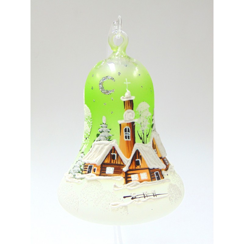 Christmas candle bell 120mm with stand, green www.bohemia-glass-products.com
