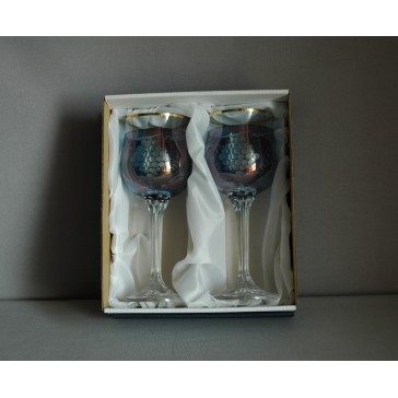 Wine glass, 2 pcs, grape decor, in blue  www.sklenenevyrobky.cz