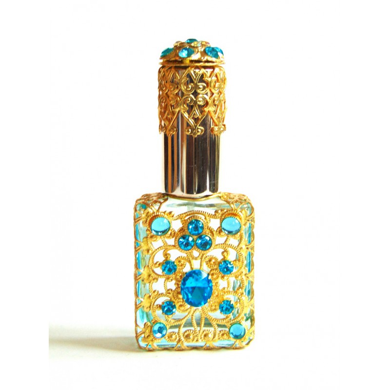 Bottle for perfume, decorated cap, aqua www.bohemia-glass-products.com
