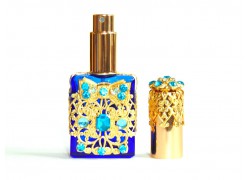 Bottle for perfume, decorated cap, blue www.bohemia-glass-products.com