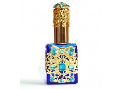 Flakon pro parfém, zdobené víčko, modrý