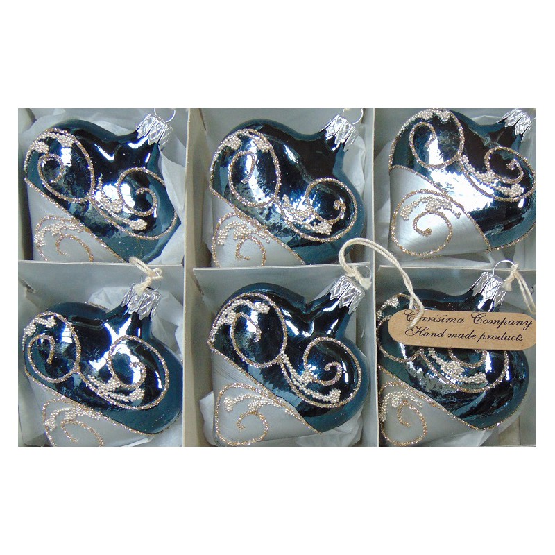 Christmas glass ornaments, heart small 6pcs - 8013 www.bohemia-glass-products.com