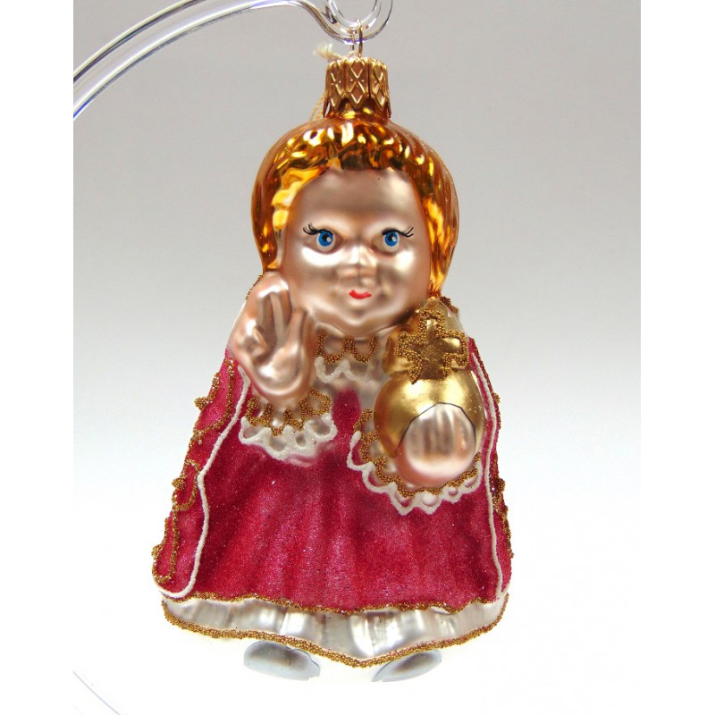 Christmas glass ornament, Prague's Infant Jesus burgundy www.bohemia-glass-products.com