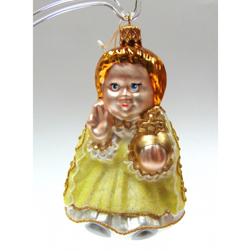 Christmas glass ornament - Prague's Infant Jesus, yellow www.bohemia-glass-products.com