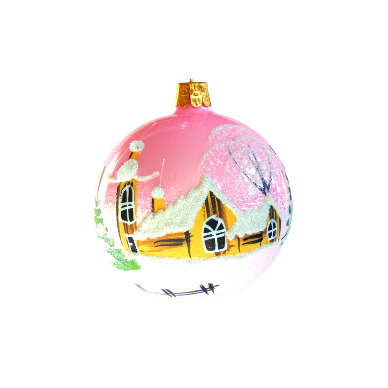 Vánoční koule 8cm růžová porcelánová www.sklenenevyrobky.cz