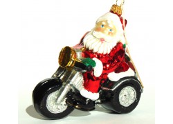 Vianočná ozdoba Santa Claus na motorke  www.sklenenevyrobky.cz