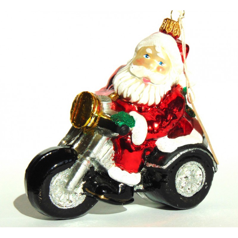 Christmas ornament Santa Claus on a motorcycle