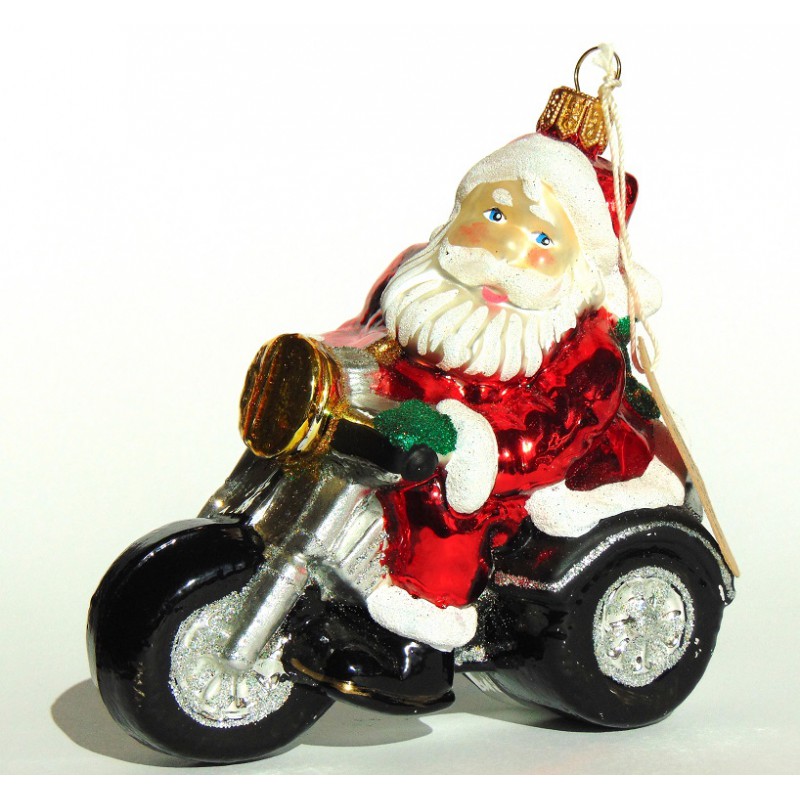 Christmas ornament Santa Claus on a motorcycle www.bohemia-glass-products.com
