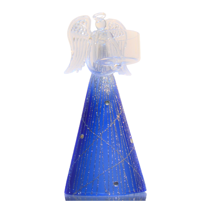 Angel - candelstick 18,5cm x 8cm dark blue www.sklenenevyrobky.cz