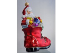 Christbaumschmuck Santa Claus mit Geschenken im Schuh www.sklenenevyrobky.cz