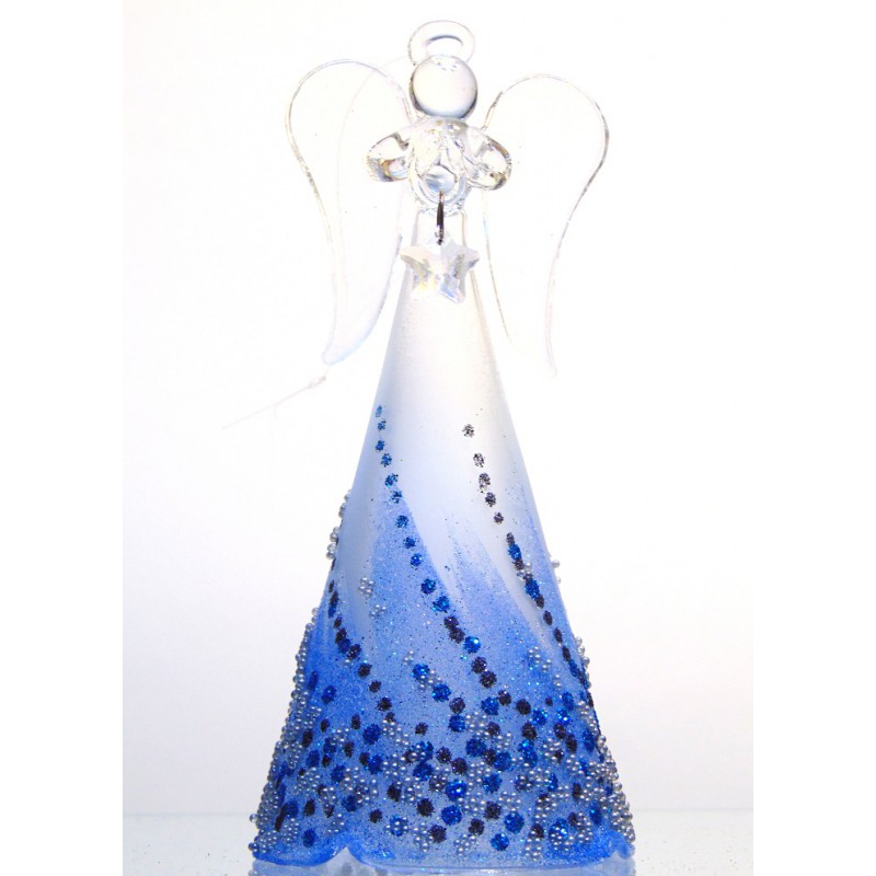 Engel 15cm aus Glas blaue Dekoration www.glas-produkte.com