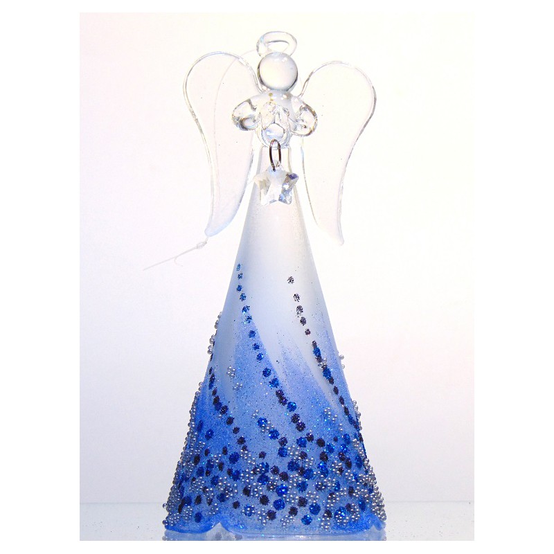 Engel 15cm aus Glas blaue Dekoration www.glas-produkte.com