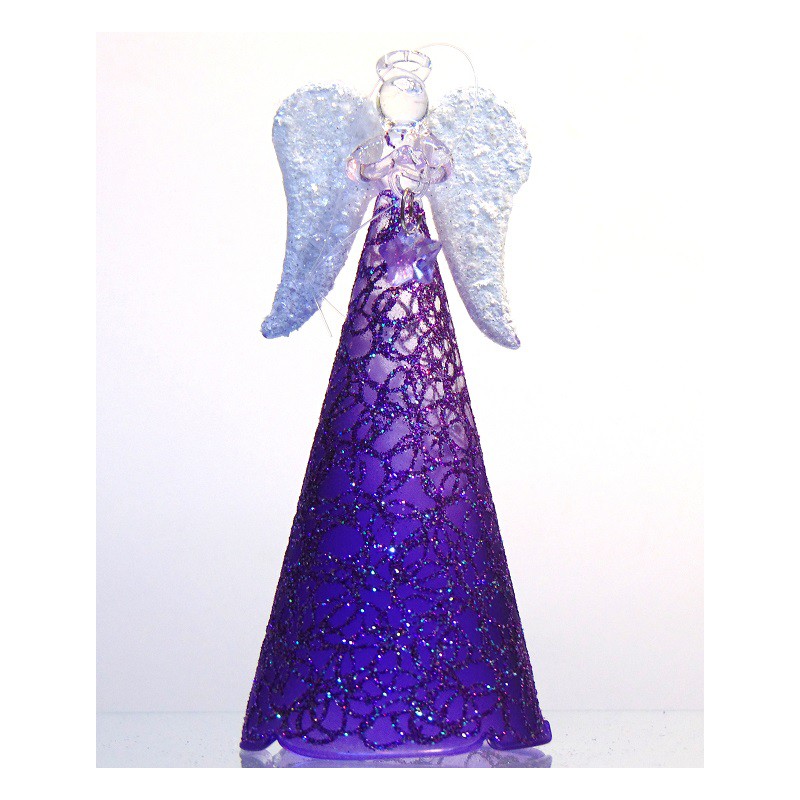 Engel 15cm aus Glas in einem dunkelvioletten Kleid www.glas-produkte.com