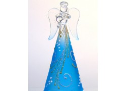 Engel 15cm in einem blauen Kleid www.glas-produkte.com