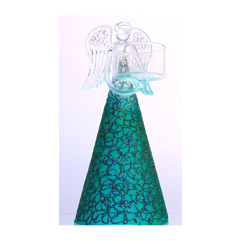 Angel - candlestick 18,5cm x 8cm dark green www.bohemia-glass-products.com