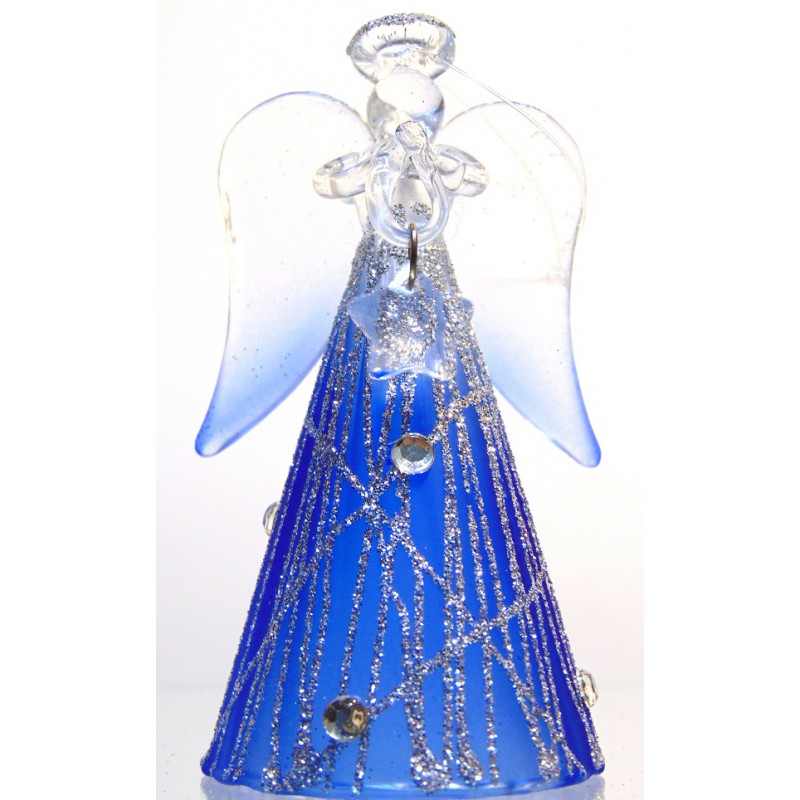 Engel 9cm in einem blauen Kleid www.glas-produkte.com