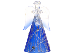 Engel 9cm in einem blauen Kleid www.glas-produkte.com