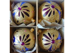 Christmas ornaments 4 pcs, balls 10cm, purple flower www.bohemia-glass-products.com