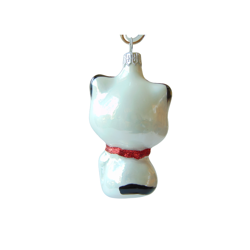 Christmas decoration of a kitten with a bow in white decor www.bohemia-glass-products.com